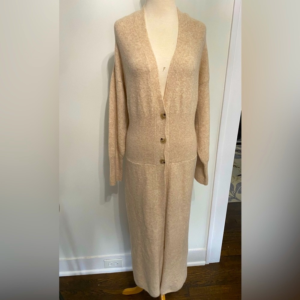 ZARA Beige Wool Blend Long Cardigan Sweater - Size M - Picture 2 of 9